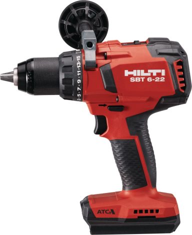 Taladro inalámbrico Hilti rojo y negro, modelo GSR 6-22, con batería.