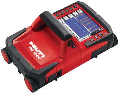 Detector de servicios ocultos de la marca Hilti, modelo PS 1000, color rojo y negro.
