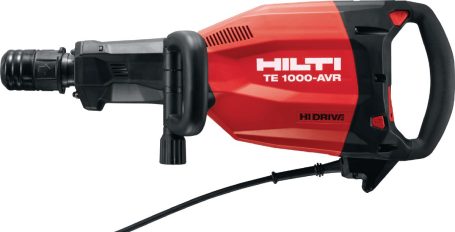 Martillo demoledor Hilti TE 1000-AVR, de color rojo y negro con cable eléctrico.