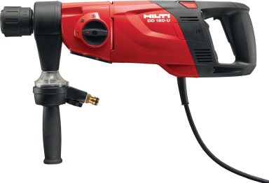 Taladro eléctrico rojo con mango ergonómico y botón de control. Ideal para perforar.