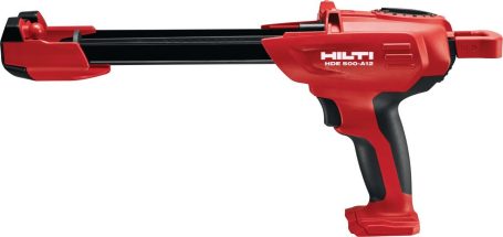 HDE 500 Pistola de adhesivo Hilti de color rojo con mango ergonómico y boquilla negra.