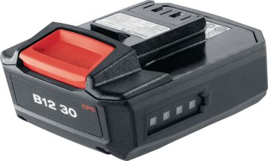 BATERIA 12V Batería recargable B12 30, con cubierta roja y múltiples terminales de conexión.