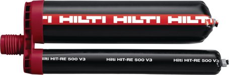 Dos cartuchos de silicona de la marca Hilti, uno más grande y otro más pequeño.
