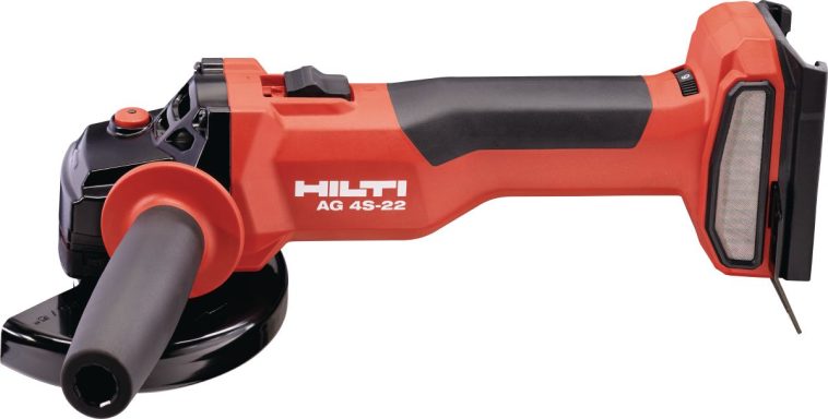 Amoladora portátil de la marca Hilti en color rojo y negro.