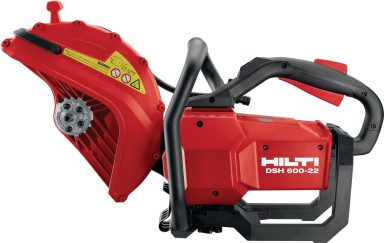 Sierra de cadena eléctrica Hilti, color rojo y negro, diseñada para uso profesional.