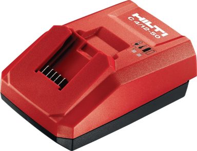 CARGADOR HILTI Cargador de batería rojo de marca Hilti, con ranura para insertar la batería.